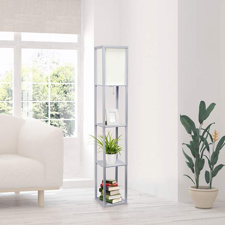 Image 6 Lalia Home 62 1/2" Gray Wood 3-Shelf Etagere Column Floor Lamp more views