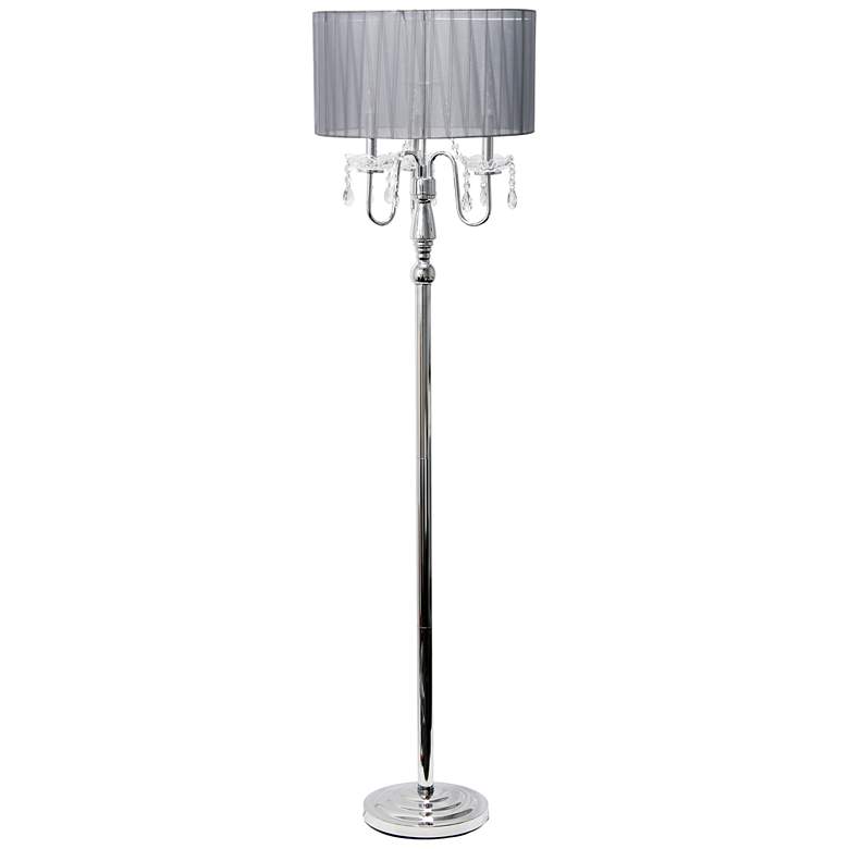 Image 1 Lalia Home 62" Glamorous Chrome Cascading Crystal Floor Lamp, Gray Sha