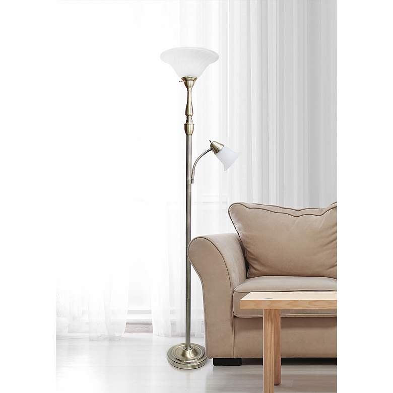 Image 1 Lalia Home 71" Antique Brass Metal 2-Light Torchiere Floor Lamp