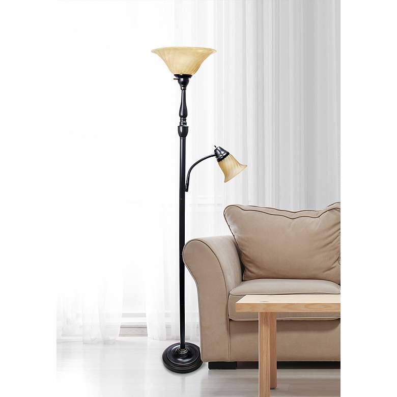 Image 1 Lalia Home 71 inch Bronze and Amber 2-Light Torchiere Floor Lamp
