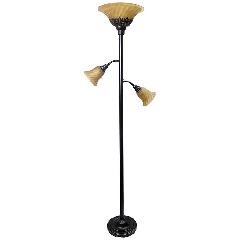 Image 2 Lalia Home 71 inch Bronze and Amber Torchiere Floor Lamp with Side Lights