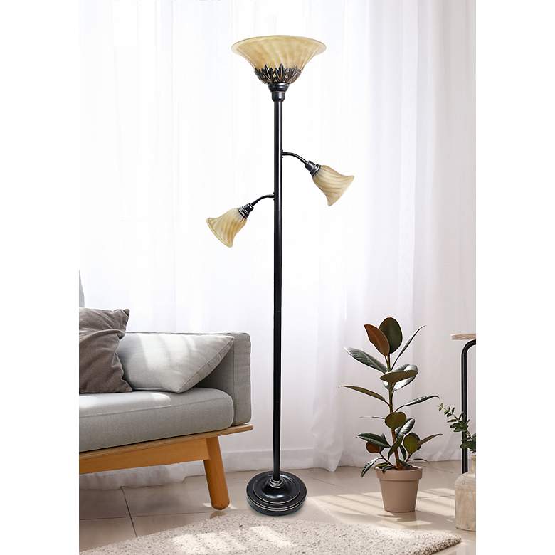 Image 1 Lalia Home 71" Bronze and Amber Torchiere Floor Lamp with Side Lights