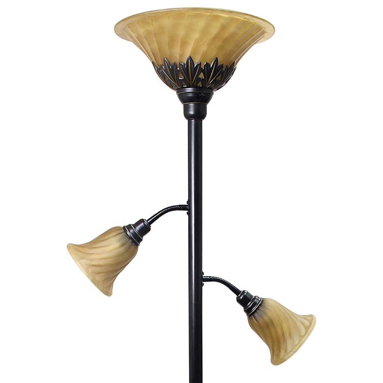 Image 3 Lalia Home 71" Bronze and Amber Torchiere Floor Lamp with Side Lights more views