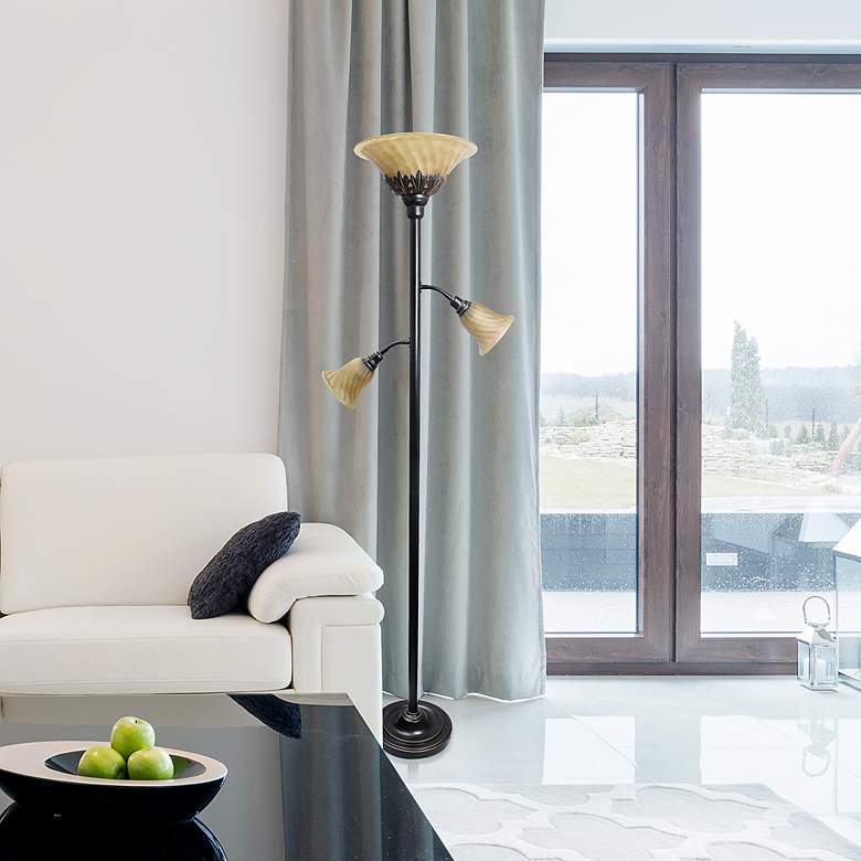 Image 7 Lalia Home 71" Bronze and Amber Torchiere Floor Lamp with Side Lights more views