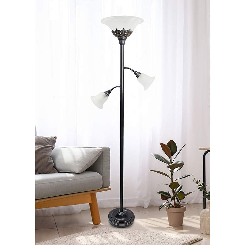 Image 1 Lalia Home 71" Bronze and White 3-Light Torchiere Floor Lamp