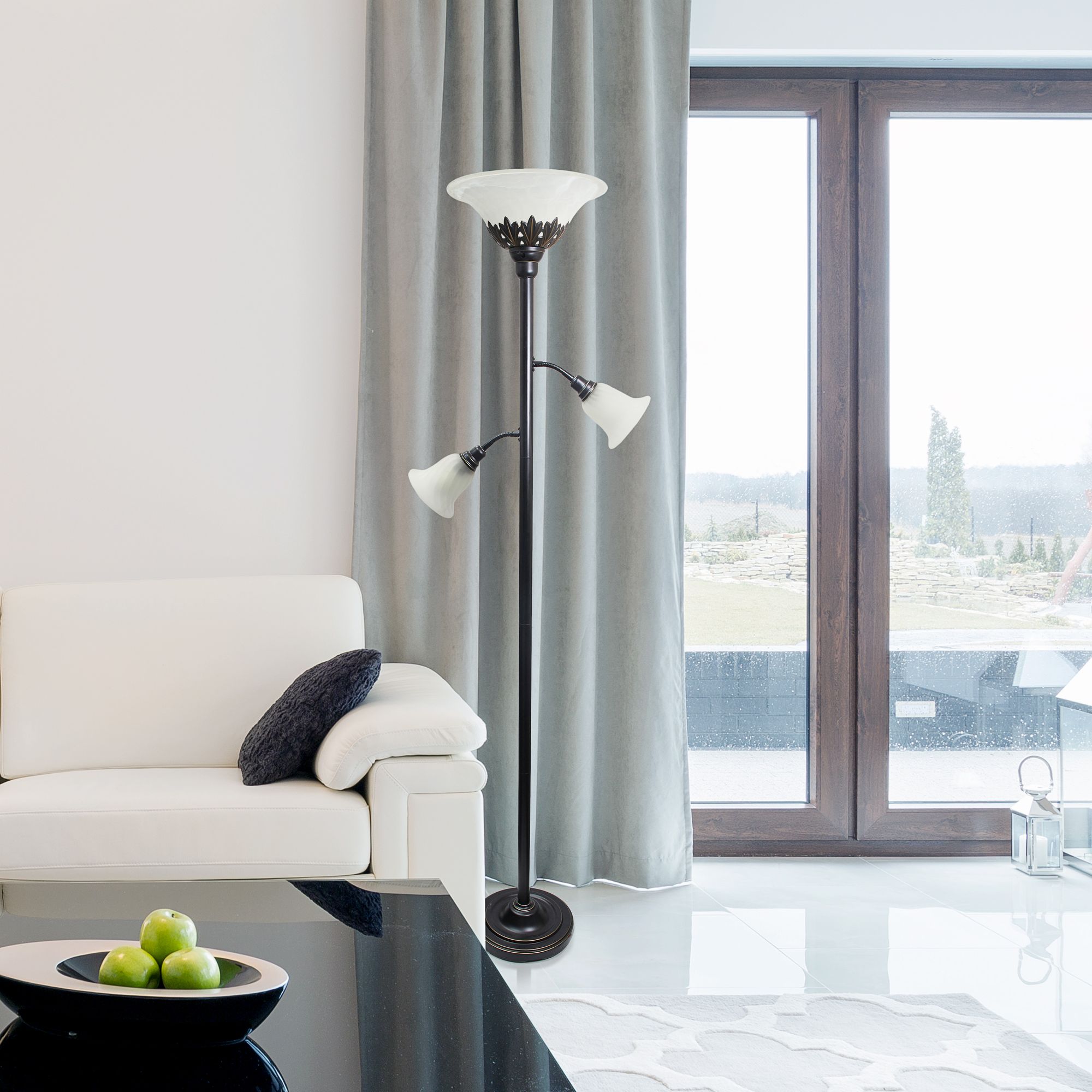 Lalia Home 71" Bronze and White 3-Light Torchiere Floor Lamp