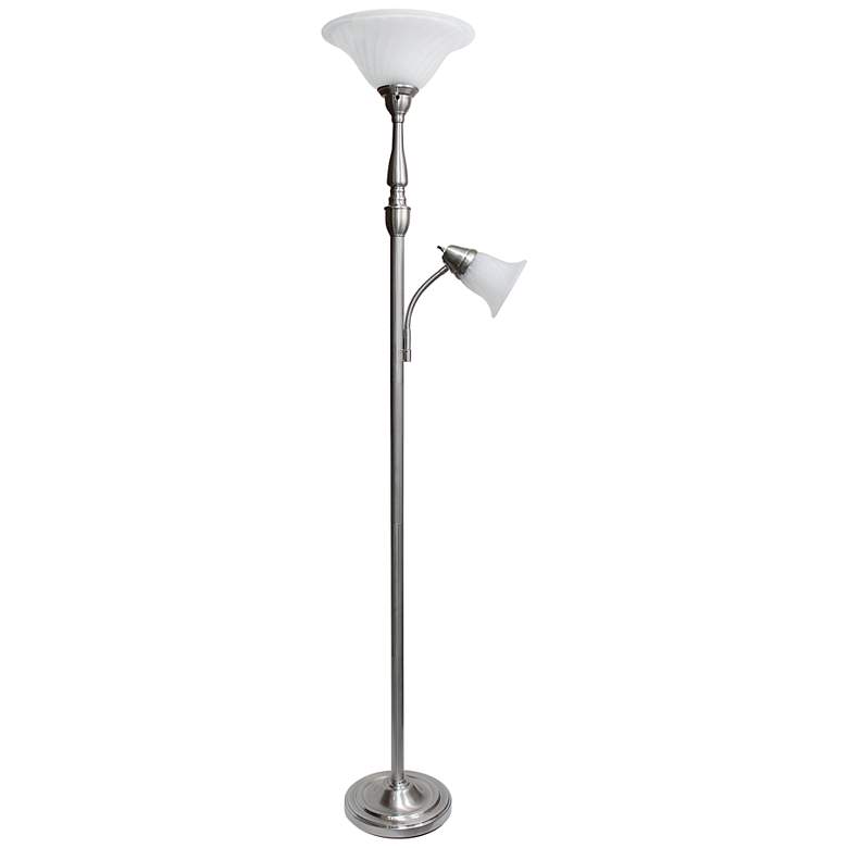 Image 2 Lalia Home 71" Brushed Nickel Metal 2-Light Torchiere Floor Lamp