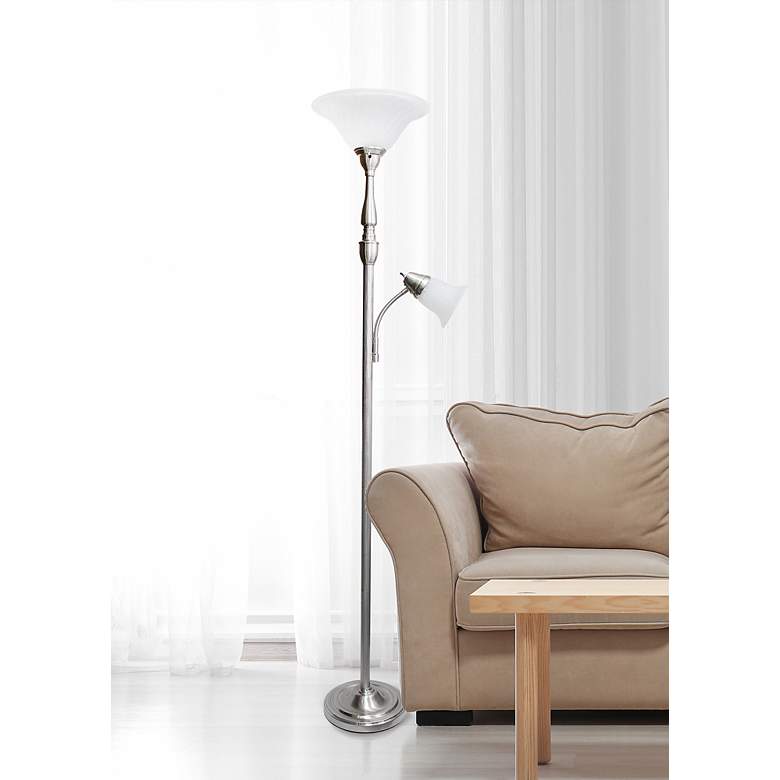 Image 1 Lalia Home 71 inch Brushed Nickel Metal 2-Light Torchiere Floor Lamp