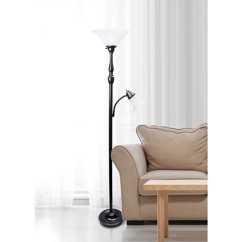 Image 1 Lalia Home 71" High Bronze and White 2-Light Torchiere Floor Lamp