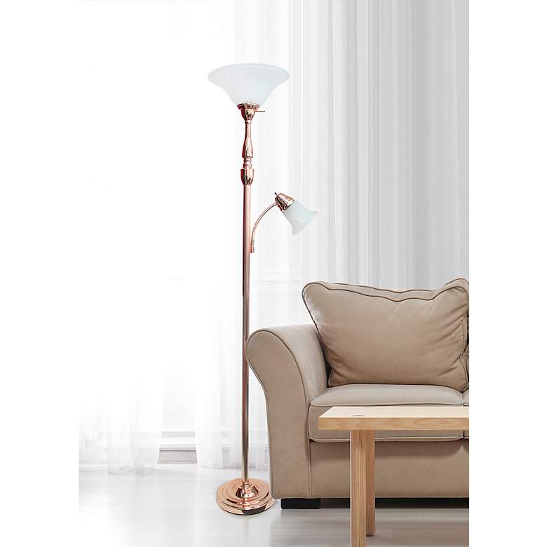 Image 1 Lalia Home 71" Rose Gold Metal 2-Light Torchiere Floor Lamp