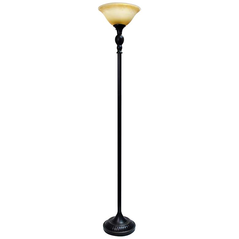 Image 2 Lalia Home 71" Traditional Amber Shade Bronze Torchiere Floor Lamp