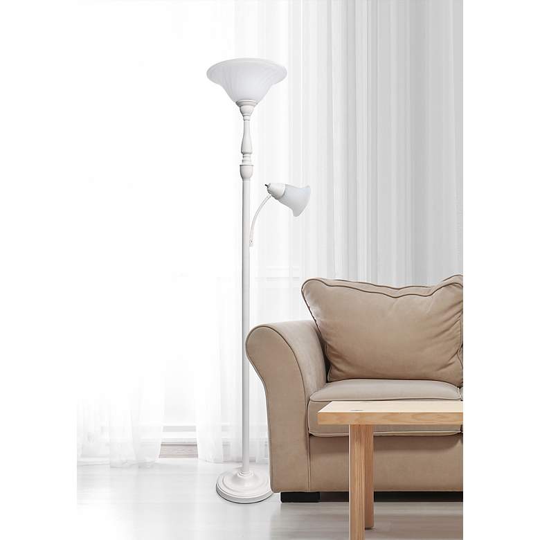 Image 1 Lalia Home 71" White Metal 2-Light Torchiere Floor Lamp