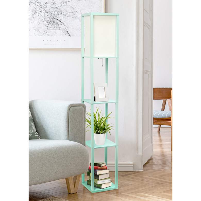 Image 1 Lalia Home Aqua Wood 3-Shelf Etagere Column Floor Lamp