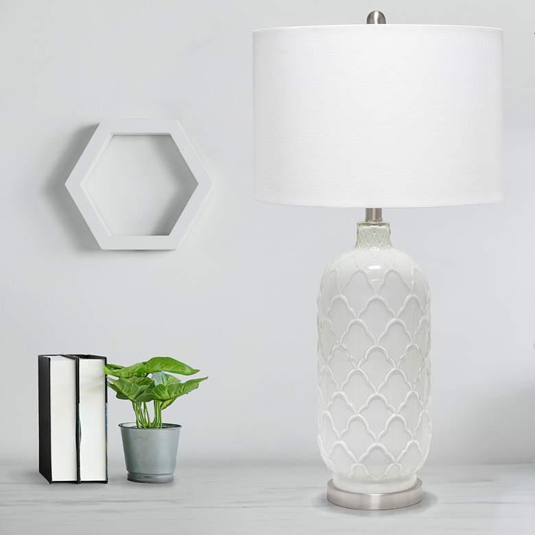Image 1 Lalia Home Argyle Classic White Glass Table Lamp