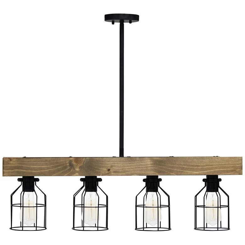 Image 2 Lalia Home Barnlitt 32" Restored Wood Rustic 4-Light Island Pendant