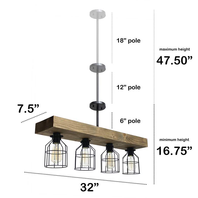 Image 4 Lalia Home Barnlitt 32" Restored Wood Rustic 4-Light Island Pendant more views