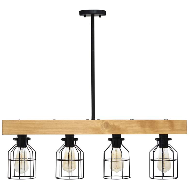 Image 2 Lalia Home Barnlitt 32" Wide Light Wood Beam 4-Light Island Pendant