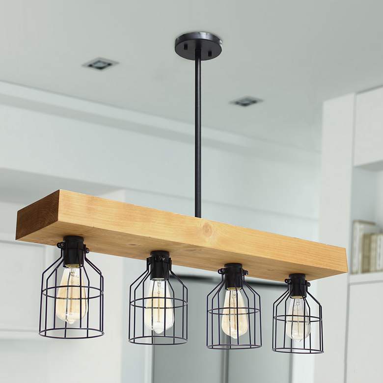 Image 1 Lalia Home Barnlitt 32" Wide Light Wood Beam 4-Light Island Pendant