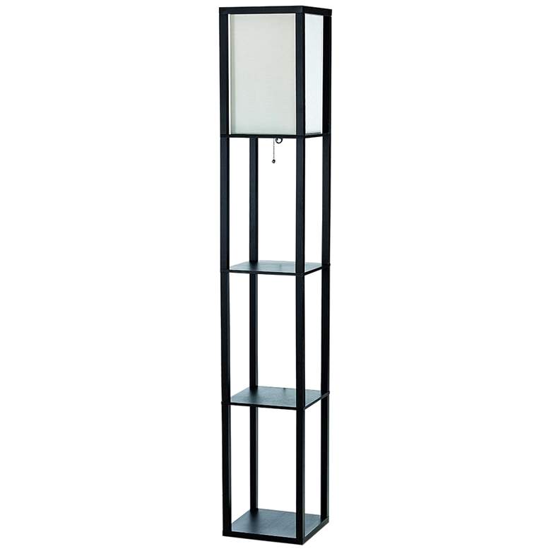 Image 2 Lalia Home Black Wood 3-Shelf Etagere Column Floor Lamp