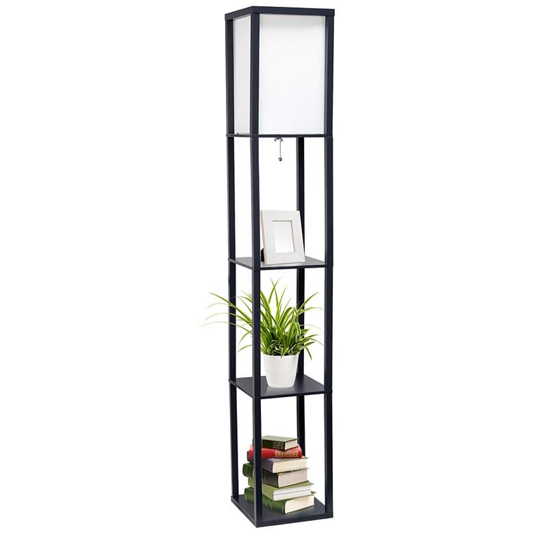 Image 4 Lalia Home Black Wood 3-Shelf Etagere Column Floor Lamp more views