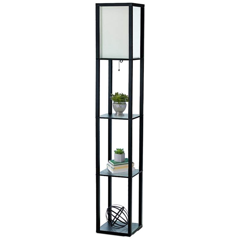 Image 5 Lalia Home Black Wood 3-Shelf Etagere Column Floor Lamp more views