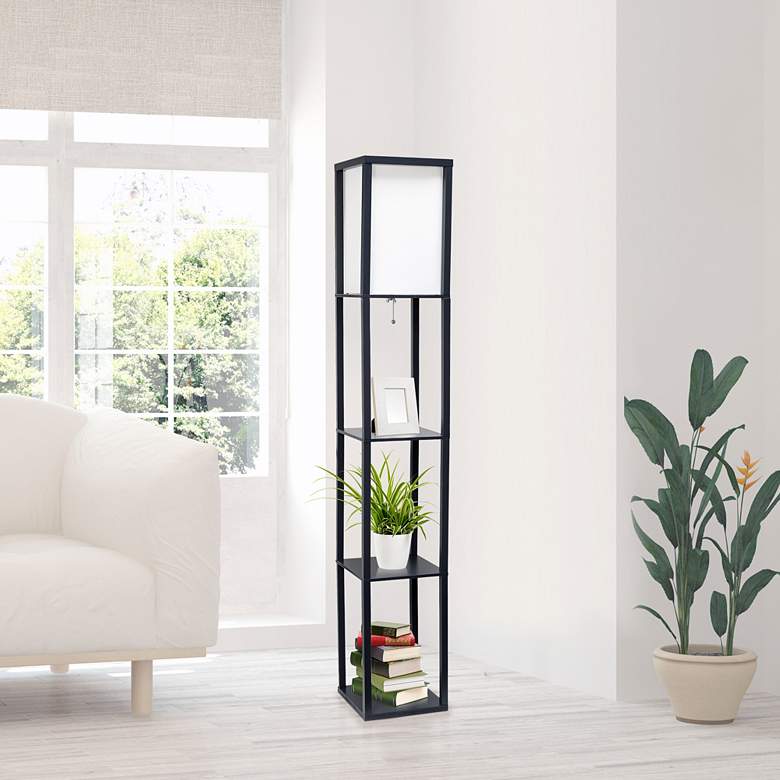 Image 6 Lalia Home Black Wood 3-Shelf Etagere Column Floor Lamp more views