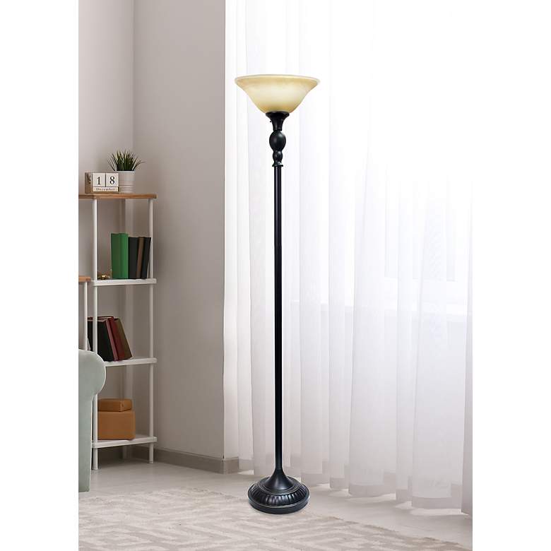 Image 1 Lalia Home Bronze Torchiere Floor Lamp with Amber Shade