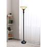Lalia Home Bronze Torchiere Floor Lamp with Amber Shade