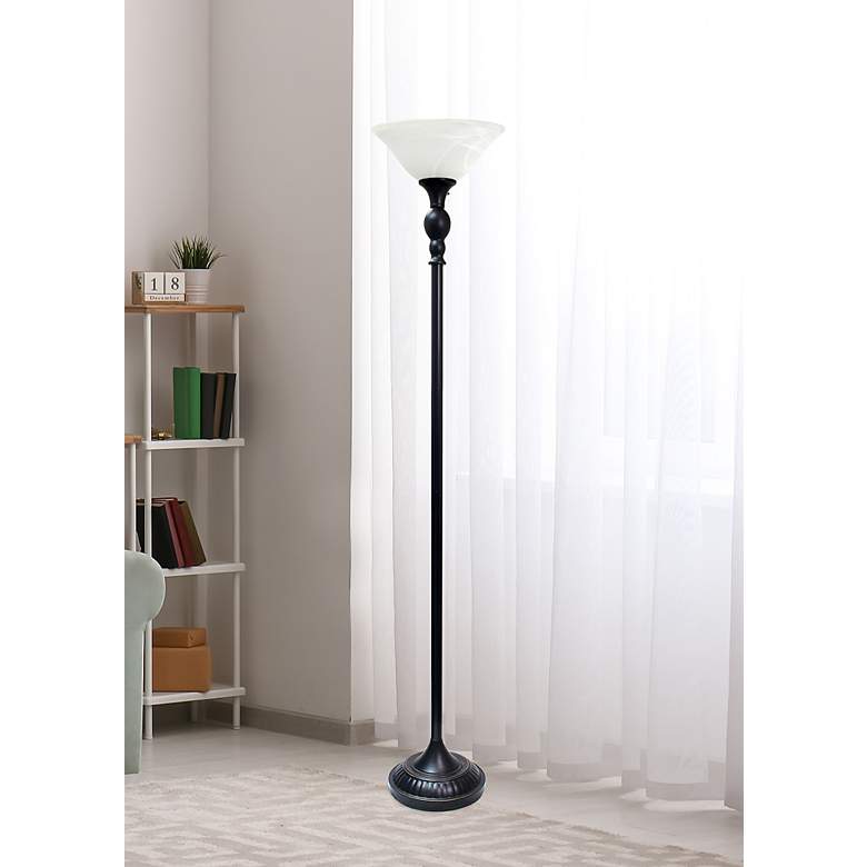 Image 1 Lalia Home Bronze Torchiere Floor Lamp with White Shade