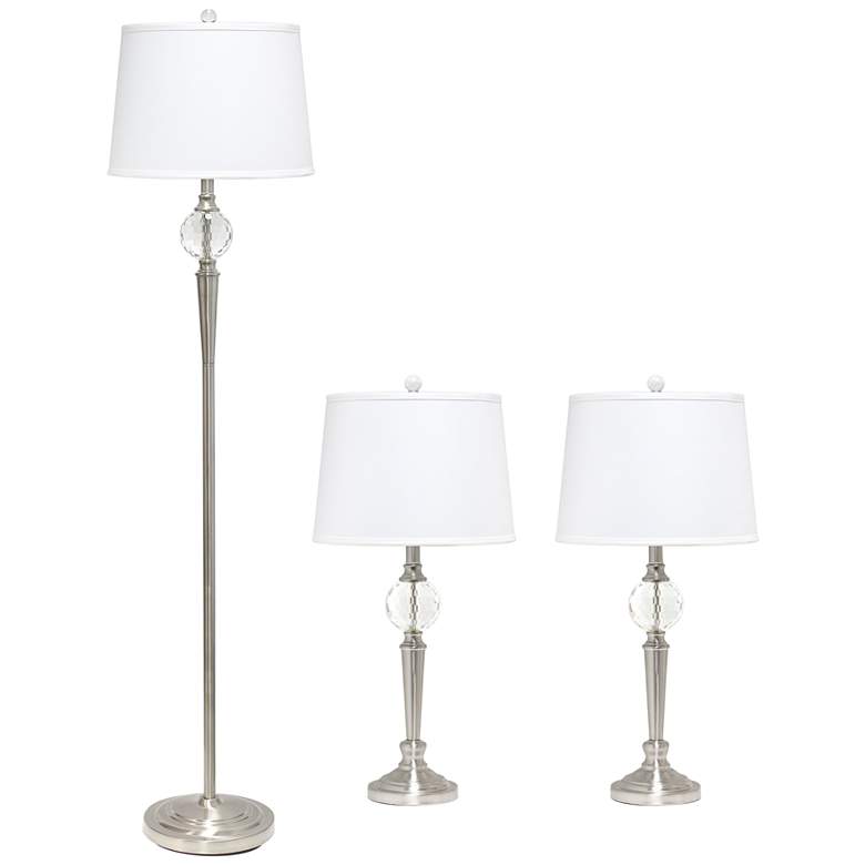 Image 2 Lalia Home Brushed Nickel 3-Piece Table and Floor Lamp Set
