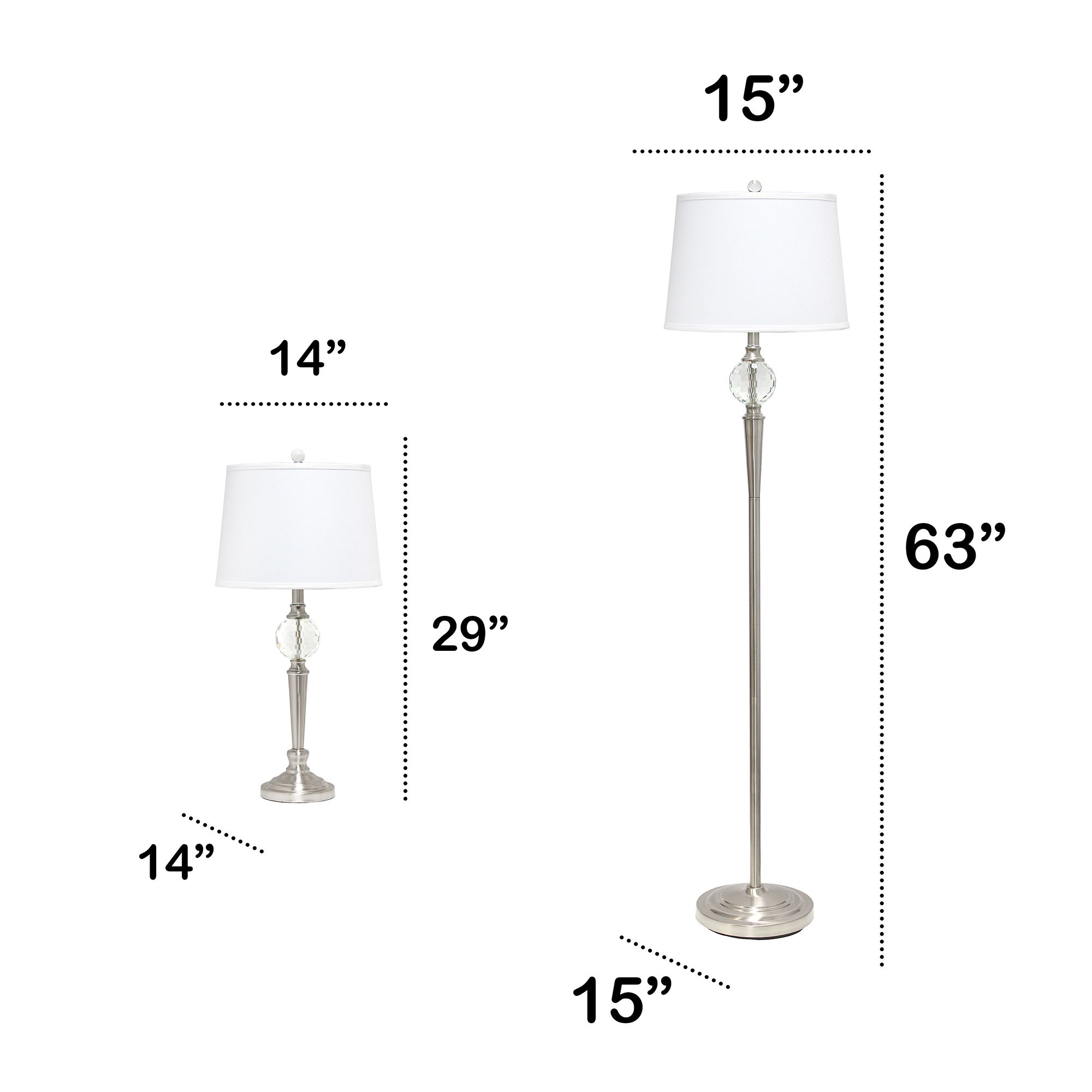 Lalia Home Brushed Nickel 3-Piece Table and Floor Lamp Set