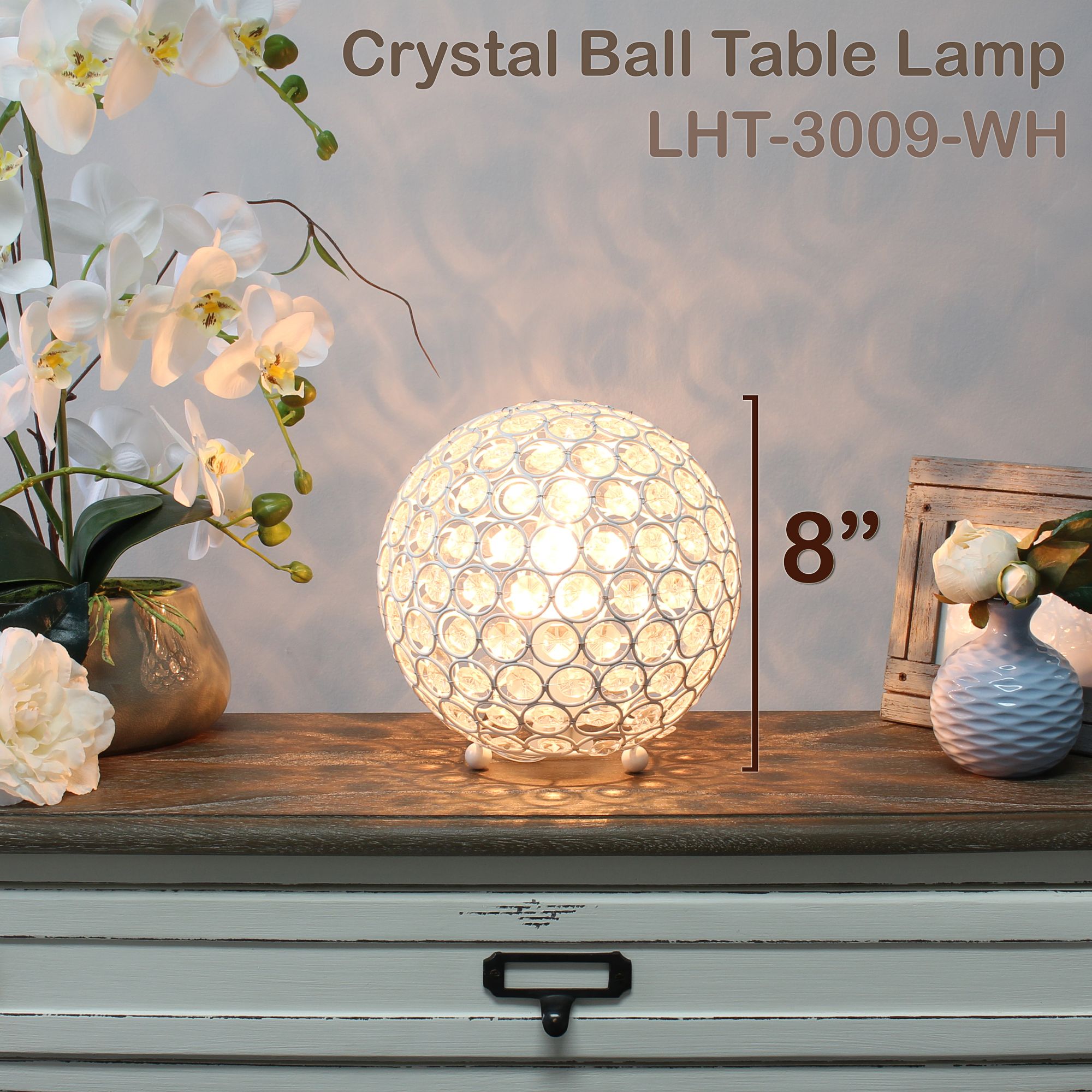 Lalia Home Elipse 8" High White Orb Accent Table Lamp