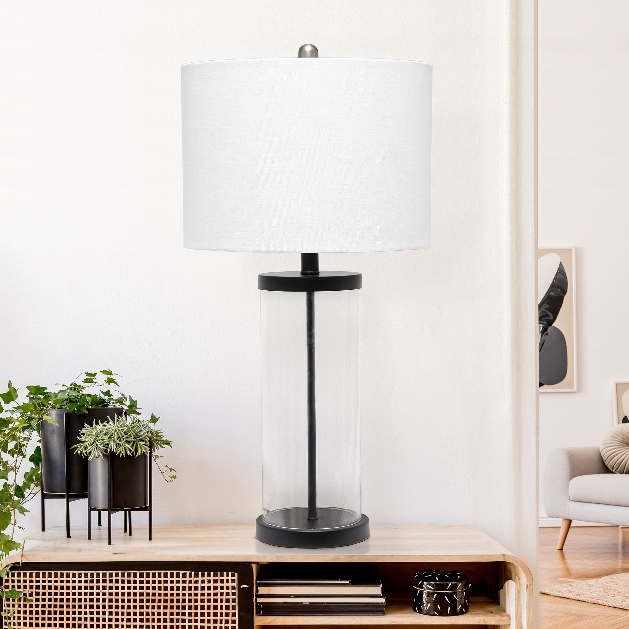 black and glass table lamps