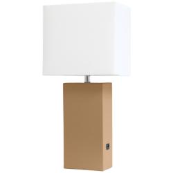 Lalia Home Lexington 21" Beige Leather USB Accent Table Lamp