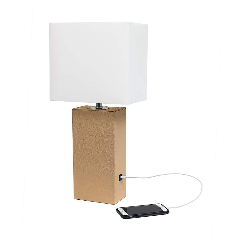 Image 7 Lalia Home Lexington 21" Beige Leather USB Accent Table Lamp more views