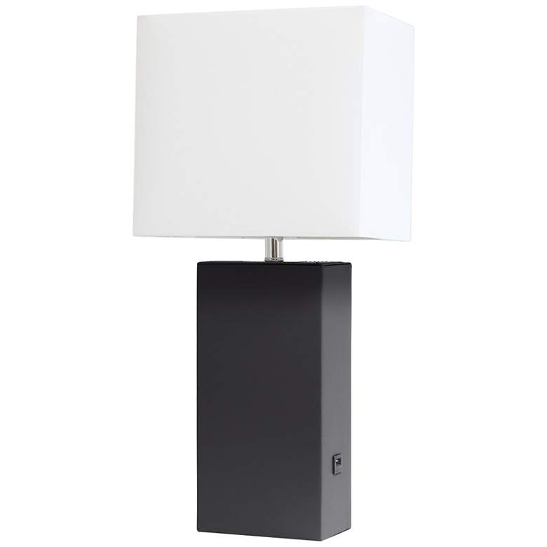 Image 2 Lalia Home Lexington 21" Black Leather USB Accent Table Lamp