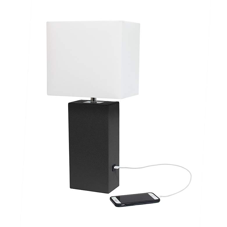 Image 7 Lalia Home Lexington 21" Black Leather USB Accent Table Lamp more views