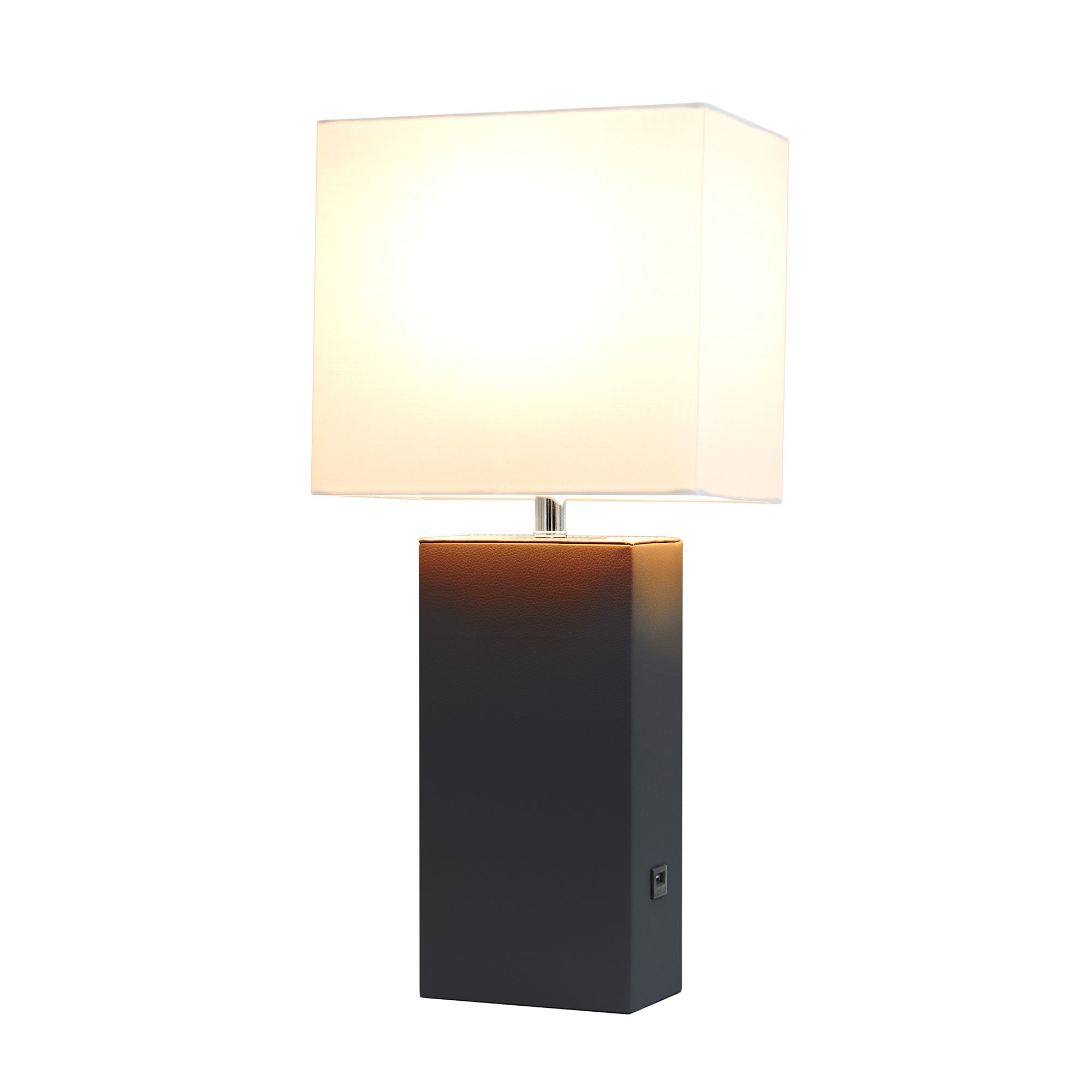 Lalia Home Lexington 21" Black Leather USB Accent Table Lamp