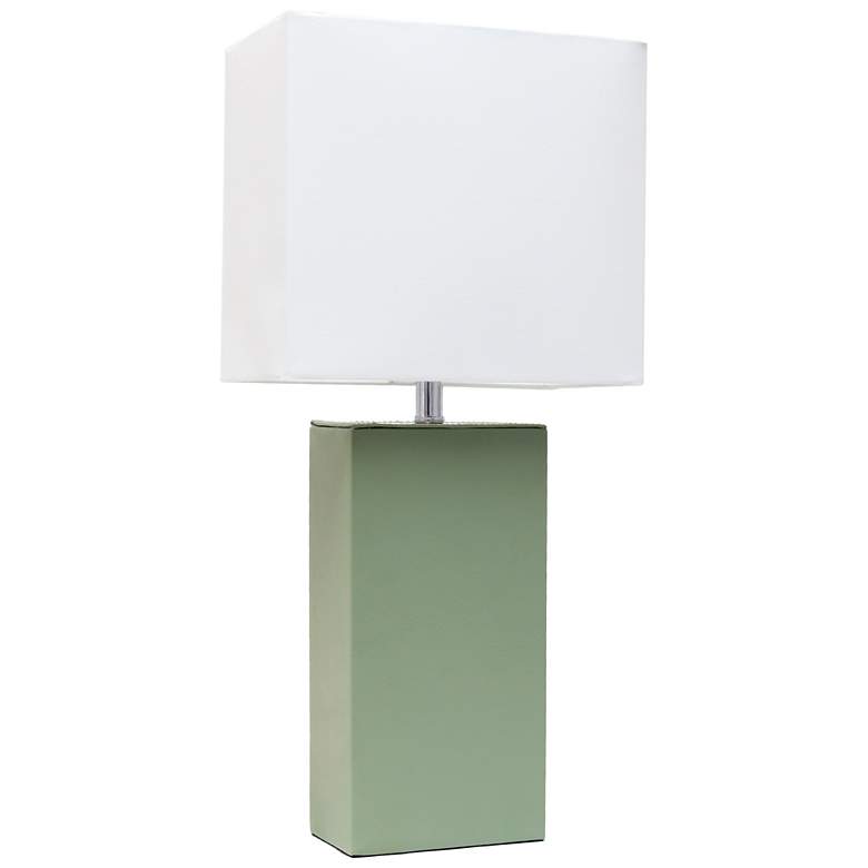 Image 1 Lalia Home Lexington 21" Leather Base Table Lamp, Sage Green