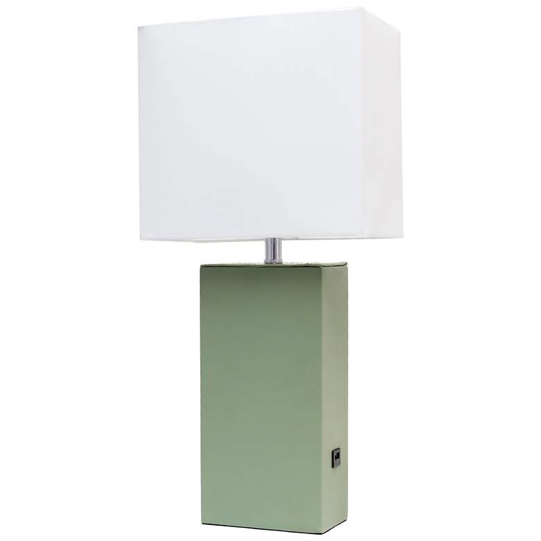 Image 1 Lalia Home Lexington 21 inch Leather Base Table Lamp with USB, Sage Green