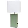Lalia Home Lexington 21" Leather Base Table Lamp with USB, Sage Green