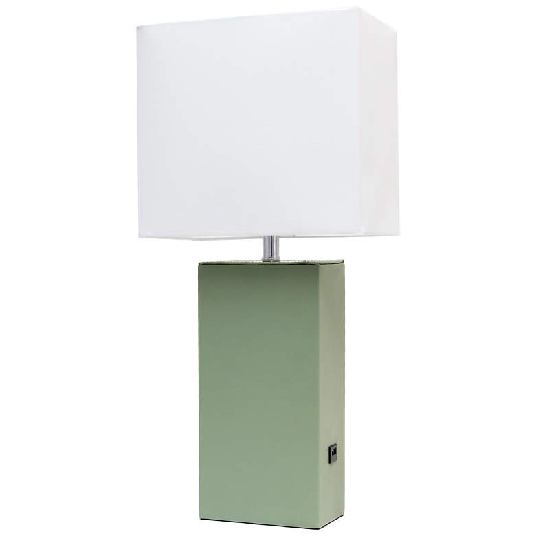 Image 1 Lalia Home Lexington 21" Leather Base Table Lamp with USB, Sage Green