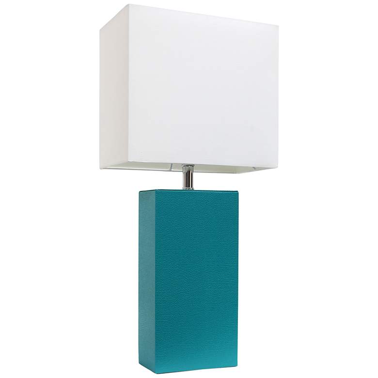 Image 2 Lalia Home Lexington 21" Teal Leather Accent Table Lamp