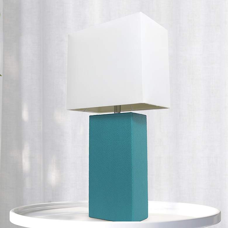 Image 1 Lalia Home Lexington 21 inch Teal Leather Accent Table Lamp