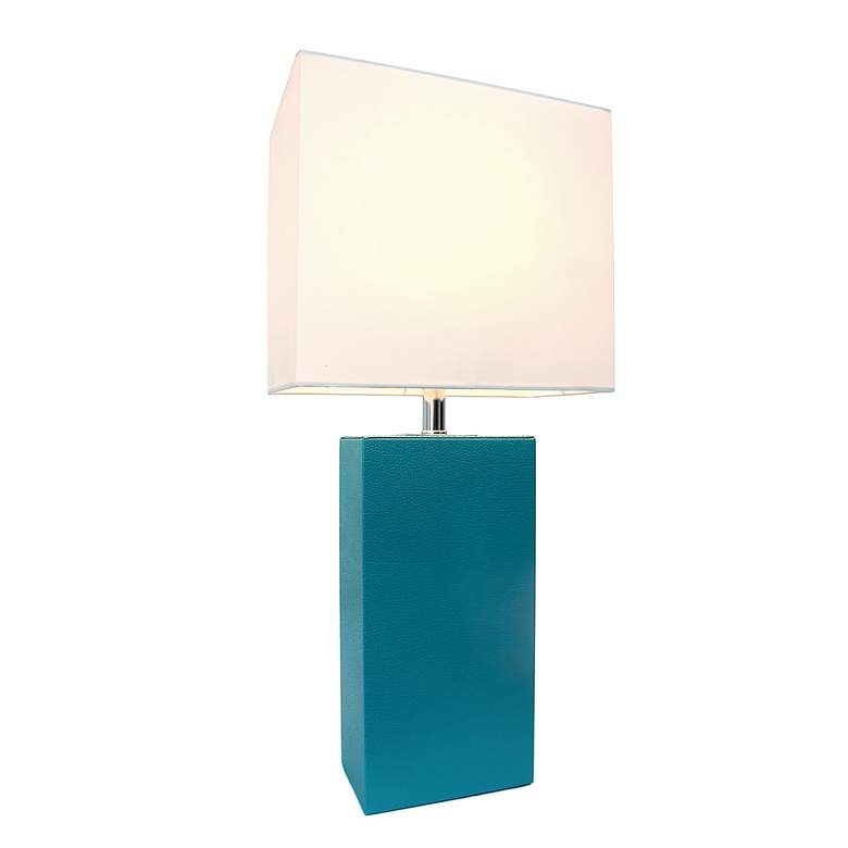 Image 7 Lalia Home Lexington 21" Teal Leather Accent Table Lamp more views