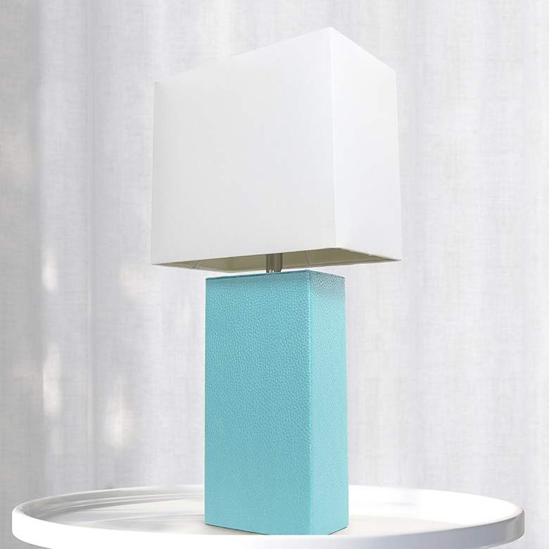 Image 1 Lalia Home Lexington Aqua Leather Accent Table Lamp