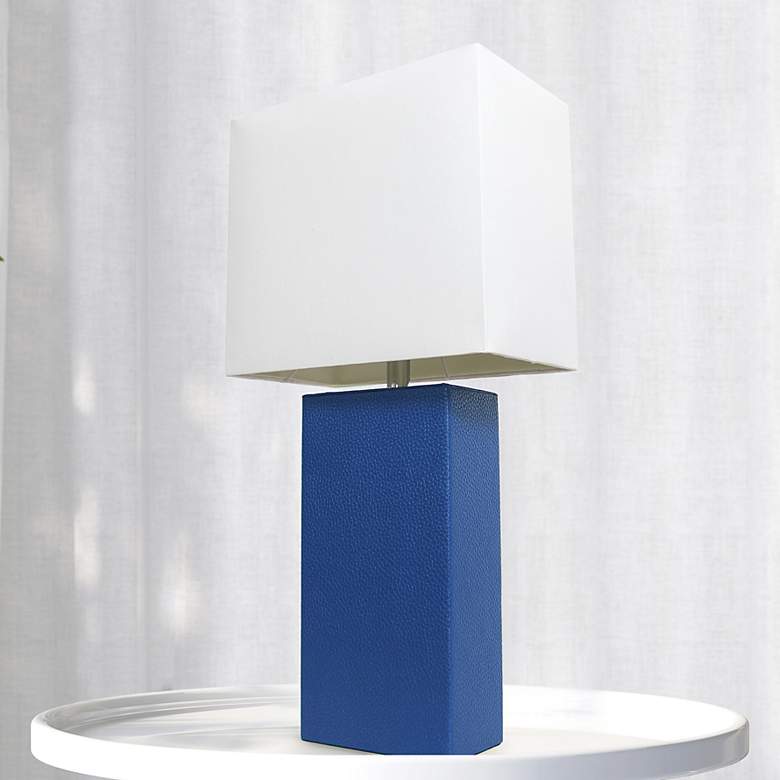 Image 1 Lalia Home Lexington Blue Leather Accent Table Lamp