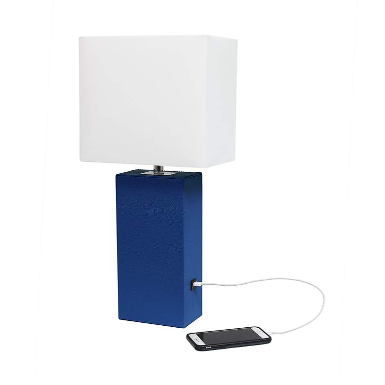 Image 7 Lalia Home Lexington Blue Leather USB Accent Table Lamp more views