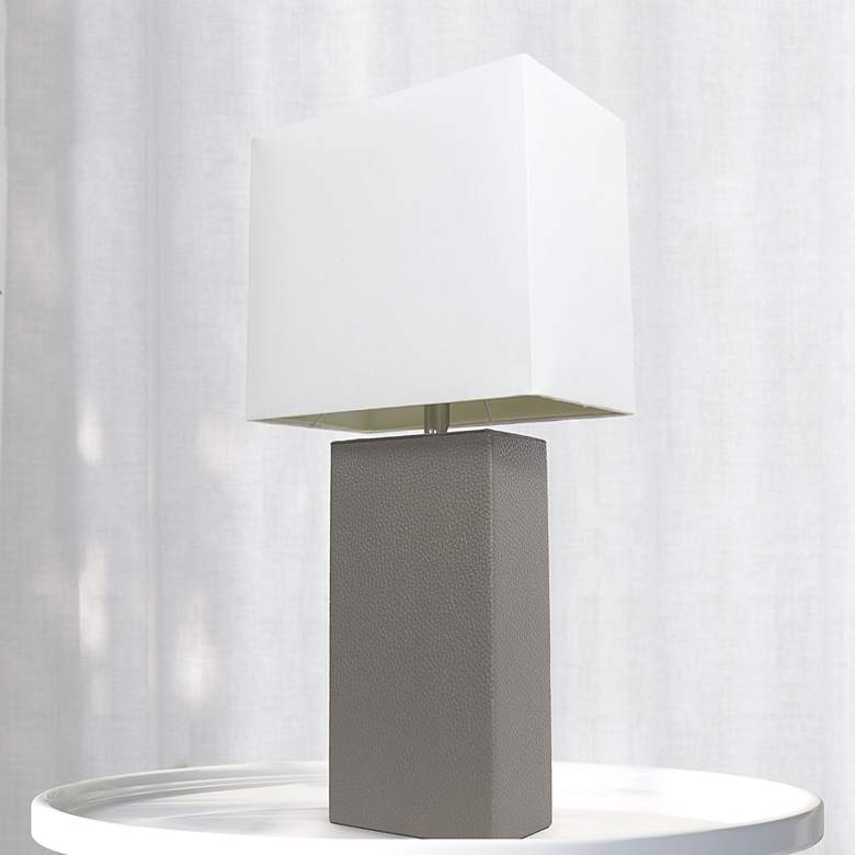 Image 1 Lalia Home Lexington Gray Leather Accent Table Lamp