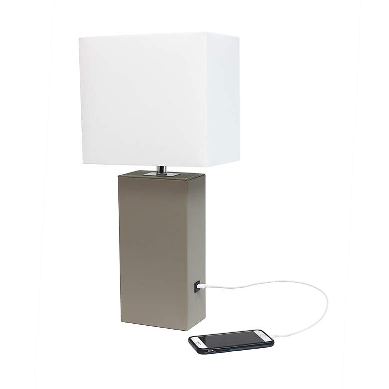 Image 7 Lalia Home Lexington Gray Leather USB Accent Table Lamp more views